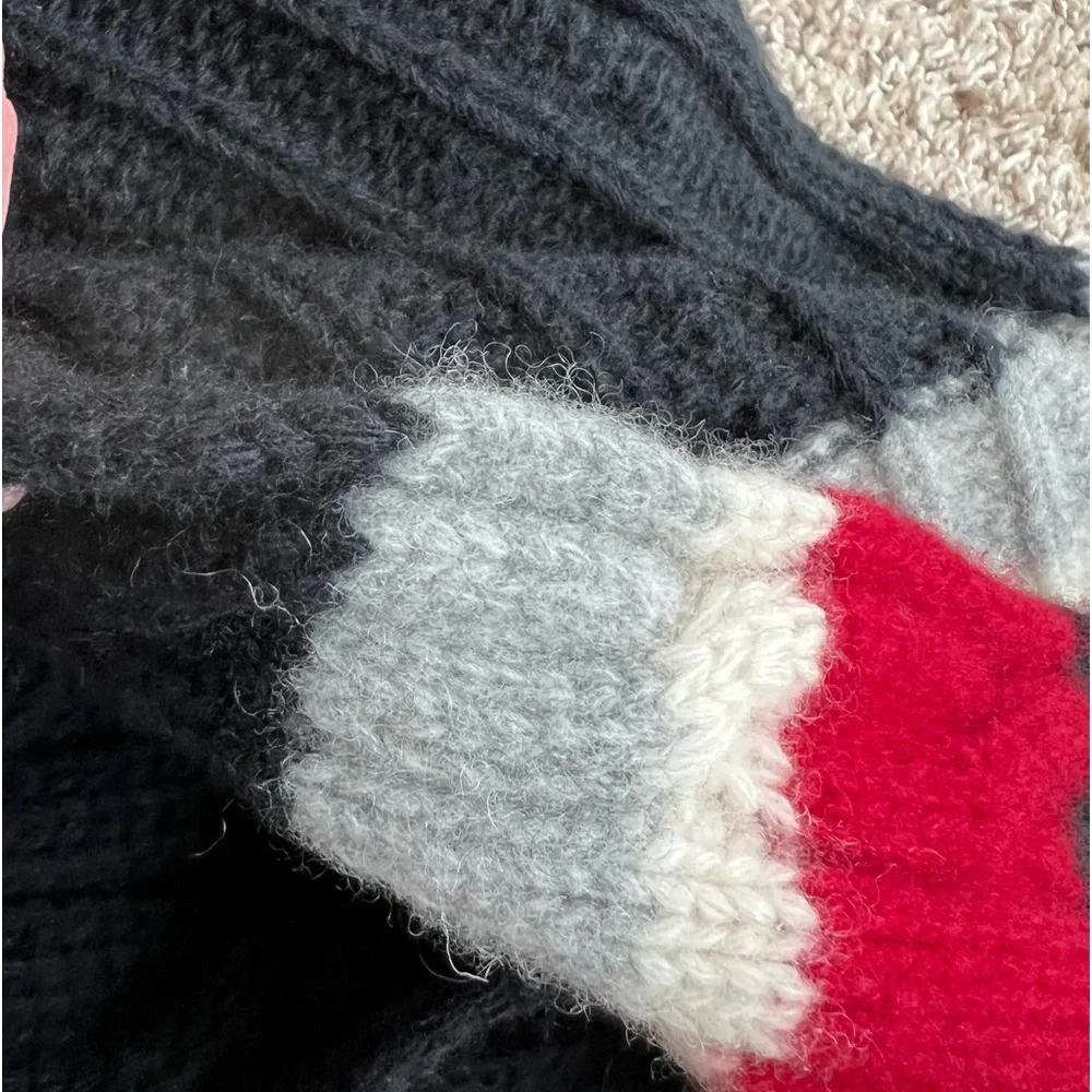 Polo Ralph Lauren Vintage Cable Knit Winter Scarf Wool Blend Black Red Grey RARE